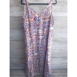 NWT $88 Philosophy Shift Maxi Dress Large Geometric V Neck Sleeveless Layers